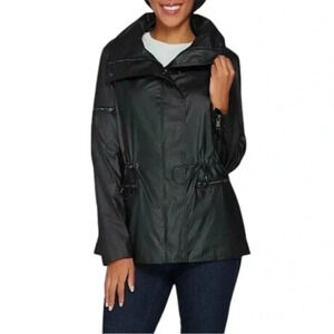 G.I.L.I. Coated Cotton Black Anorak Jacket High Collar Pockets Zippers Lined S